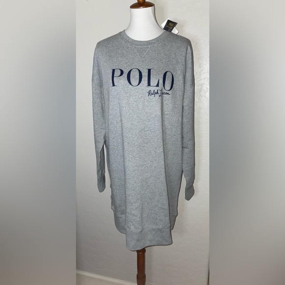 New! Polo Ralph Lauren New Logo Gray/Navy Fleece Sweatshirt Dress Womens Large🤍 - Picture 5 of 10